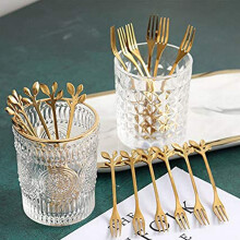Conjunto de Garfo e Colher de Sobremesa 40 Peças Garfo de Bolo Colher de Café Criativo Garfo de Frutas de Aço Inoxidável - Ouro