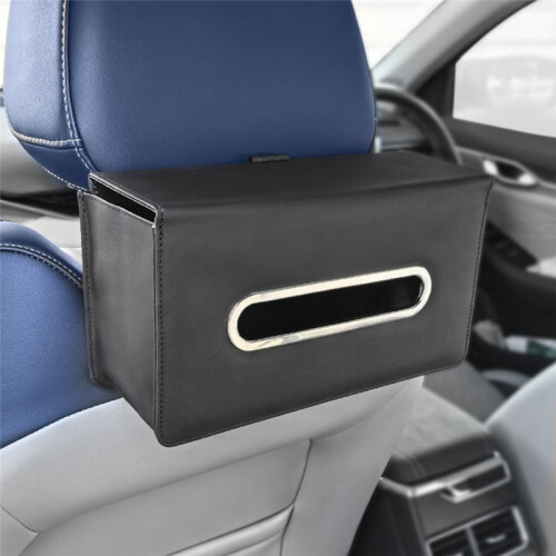 Car Tissue Box Leather Hanging Bag  Back Armrest Storage Box Backseat Tissue Case Fix Strap Interior Accessories B 1
