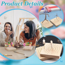 2Pcs 3.9x3.9 Inch Wooden Skewer Holder Square Pick Display Stand for Pottery Clay Model Displays