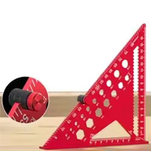 Triangle Ruler with Positioning Pin, Woodworking Multi Angle Ruler , High-Precision Right Angle Scribe Marking Ruler 7inch Red 2