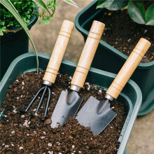 Set of 6 Garden Tool Hand Planting Tools Small Shovel Rake Spade Wood Handle Planting Tools