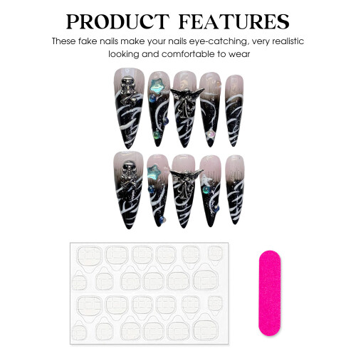 (S) Flash Glitter Gradient False Nails - Pink & Black 1