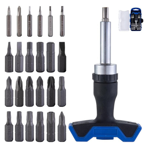 25pc T-Handle Screwdriver Set - Multi Bit Kit with Phillips, Pozi, Slotted, Hex, Torx & Bits 1
