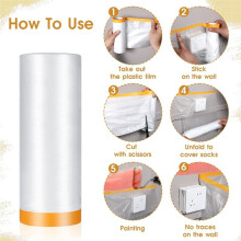 6 Rolls Pre-Taped Masking Film,60 in X 65 Ft Painters Plastic with Tape, Tape and Drape,for Automotive Painting Covering