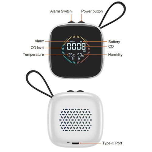 Draagbare Koolmonoxidetester, CO-Detector, Multifunctionele Luchtkwaliteitsdetector, Temperatuur-Vochtigheidstester 2