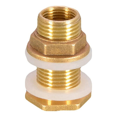 Solid Brass Bulkhead Fitting, 6 Sets 3/8 Inch Female 1/2 Inch Male Solid Brass Water Tank Connector Threaded with Ring