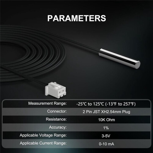 10K Temperature Sensor Probe 3-Pack, 1M Waterproof NTC-Temp Sensor with Stainless Steel Housing 2