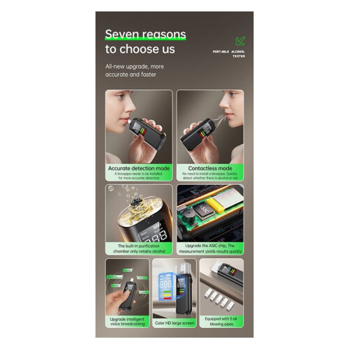 New AT02 Alcohol Detector Portable Professional High Sensitivity Breathalyzer Rechargeable Alcohol Meter Analyzer Tool 2