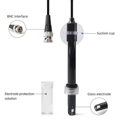 Replacement PH Meter Electrode Probe Controller BNC Connector Sensor with Buffer Powder 75cm 2