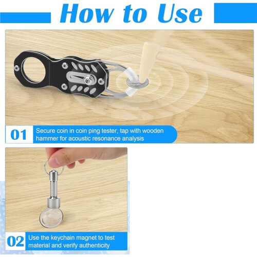 Silver Coin Tester Kit, CoinTester for Resonance Testing and Size Comparison, Magnifying Glass/Hammer/Keychain 2