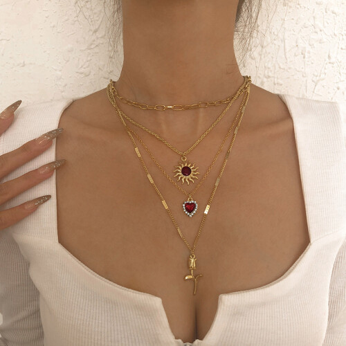 (Gold) Collier Vintage Fleur, Durable & Lisse 1