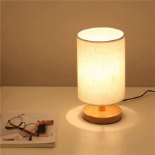 4X DC5V Round Bedside Table Lamp Nightstand Lamp with Fabric Shade and Solid Wood for Bedroom, Living Room Modern Office