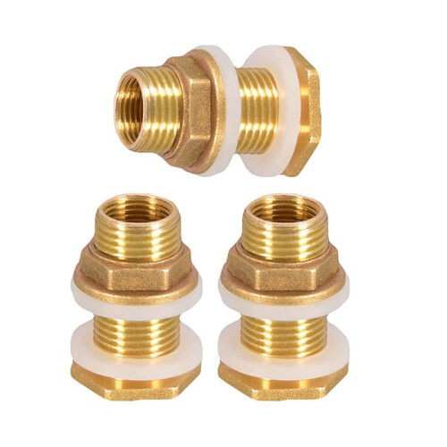 Solid Brass Bulkhead Fitting, 18 Sets 3/8 Inch Female 1/2 Inch Male Solid Brass Water Tank Connector Threaded with Ring 2