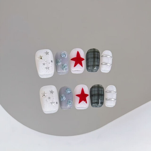 (S) Vintage Star Acrylic Nails - 10Pcs Matte Tips 1