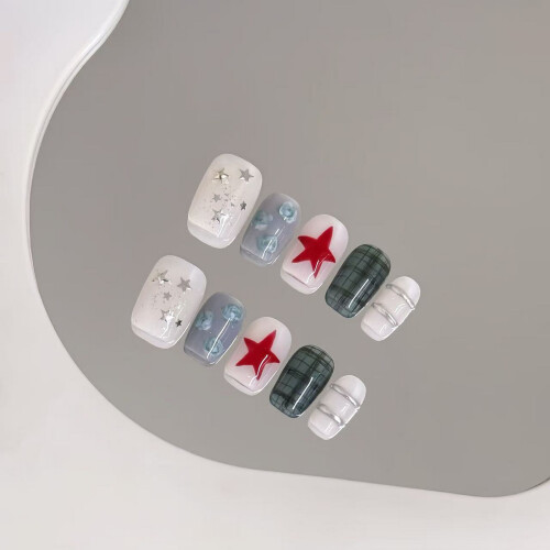 (S) Vintage Star Acrylic Nails - 10Pcs Matte Tips 2