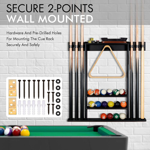 Billiards Pool Cue Rack Wall-Mounted Pool Stick Holder Holds Equipment 2