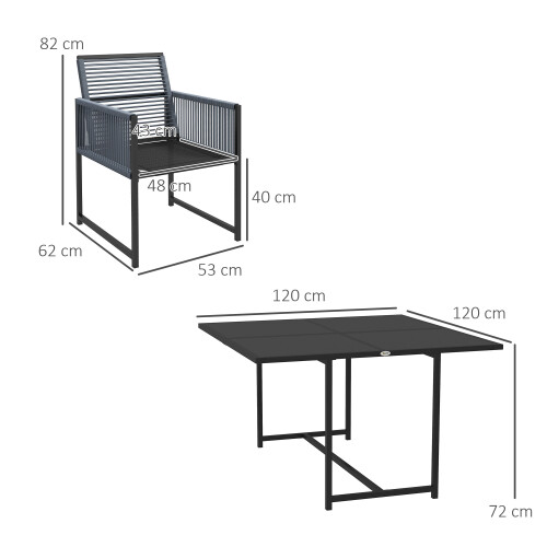 Outsunny Outsunny 5 Pieces Patio Dining Set with Foldable Back, Dark Grey 2