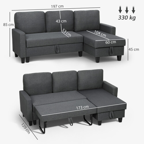 Homcom HOMCOM Fold-Out Convertible Sofa Bed with Removable Covers, Charcoal Grey 1