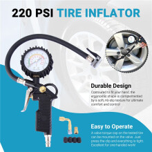 Medidor de PresióN de NeumáTicos de Coche Inflador de NeumáTicos de 220 PSI con Extensor de VáLvula de 90 Grados Compresor de Aire para Coche,