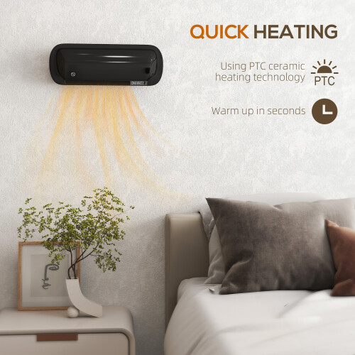 Homcom HOMCOM Ceramic Electric Heater 2000W with Fan, Wall Mounted, Black 2