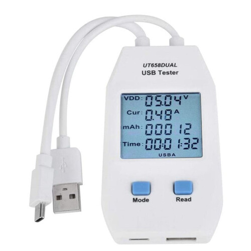 2X USB Tester, -T LCD USB Tester Detector Voltmeter Ammeter Digital Power Capacity Tester Meter(UT658 Dual) 2