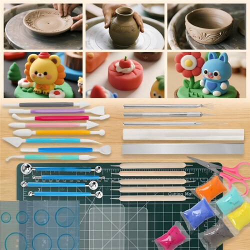 26 PCS Polymer Clay Tools, Clay Sculpting, Acrylic Roller Pin, Polymer Clay Cutters Dotting Tools, Rectangle Sheet