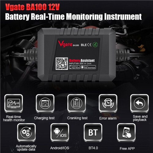 2X BA100 12V Bilbatteritestningsmonitor  4.0 Bilbatteriassistentmonitor 2