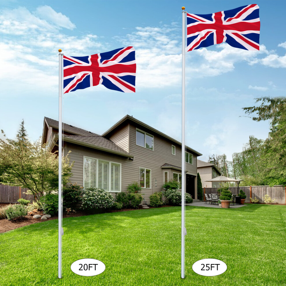 5/30FT Yard Telescopic Flagpole Aluminium Sectional Flag Pole Kit w/ UK Flag