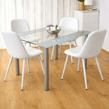 Modern Grey Dining Table Set With 4 White Chairs