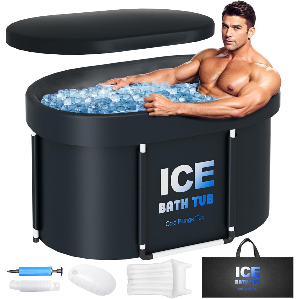 Oval Ice Bath Tub for Athletes with Cover 130 Gal Capacity Portable Cold Plunge Tub for Recovery and Cold Water Therapy