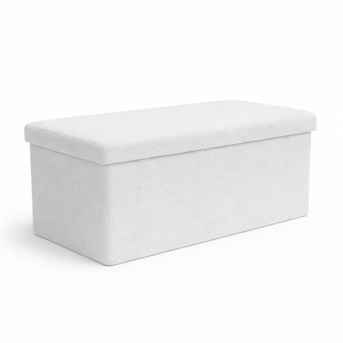 KEPLIN Storage Ottoman Bench Large 90L Hidden Storage, Rapid Fold Flat Design, 150kg Load Capacity, White