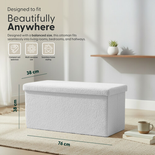 KEPLIN Storage Ottoman Bench Large 90L Hidden Storage, Rapid Fold Flat Design, 150kg Load Capacity, White 2