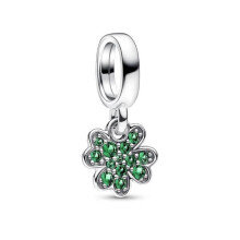 Charm Pendant - PANDORA - Klavertje Vier - Zilver - Groen - Unisex