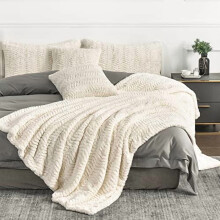 Luxury Faux Fur Blanket for Twin XL Bed 2 Layers,5.2lb,All Ages,Home Decoration Without Pillows(Ivory,63" x 90")