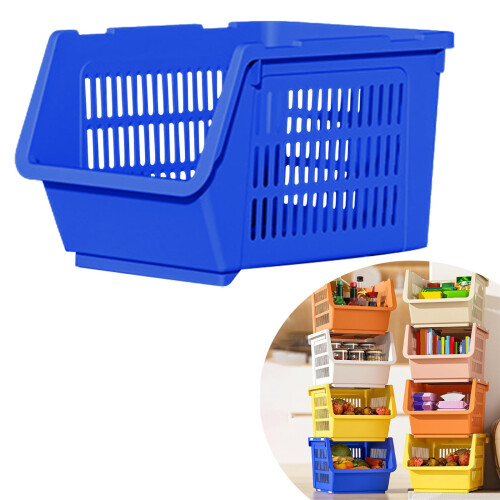 Stackable Foldable Plastic Storage Basket Bin, 9.45"x7.47"x13.39", for Closet, Living Room, Bathroom, Kitchen, Office