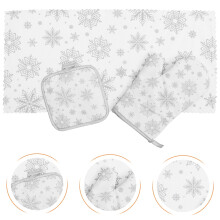 OUNONA1Set Juego de manoplas de horno aislantes térmicas de poliéster con agarradera estilo navideño para cocinar y hornear de forma segura.