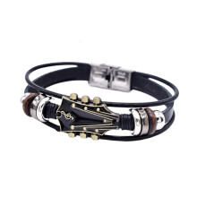 Leather Wristband Hand Jewelry Wrist Jewelry Guitar Theme Multilayer Bracelet Leather Strap Bracelet for Woman Man