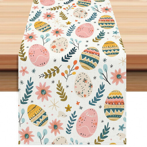 Caminho de mesa de Páscoa 13x90 polegadas com estampa de coelho e ovo 2
