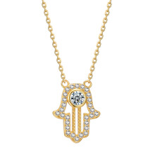 Collar con colgante de la mano de Fátima y Hamsa, chapado en oro y plata de ley 925, con circonitas cúbicas 5A+. Un regalo de lujo elegante y