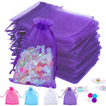 Sachets en organza violet 4x6 pouces pour bijoux, cadeaux de mariage, fêtes, festivals, bonbons, 100 pièces, pochettes cadeaux en organza de