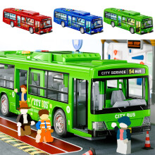 Simulatie stadsbus speelgoedmodel met deurfunctie | Licht & Geluid | Aandrijving via traagheid | Interactief verzamelobject | Groen Blauw Rood |