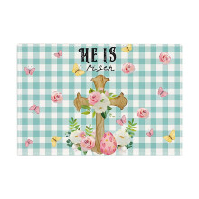Jogo americano de linho estampado com padrão de ovos de flores, resistente ao calor, ideal para refeições rústicas e decoração de festas.