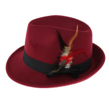 Chapéu Fedora Feminino Masculino Chapéu de Feltro Chapéu de Lã com Penas Chapéu Panamahut Bogarthut Chapéu de Sol Vermelho Vinho