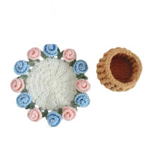 Handmade Wool Crochet Heat Resistant Pad Desktop Decor Rose Flower Ornament Creative Holiday Gift