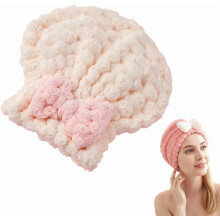 QIANJIA Super Absorbent Microfiber Hair Towel Wrap for Women, Quick Drying, Soft & Lightweight, Turban with Bow (Pink) – Compatible with All Hair