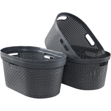 Wekioger 40L plastic wasmand met uitgesneden handgrepen, 4 stuks, grote wasmand/opbergmand