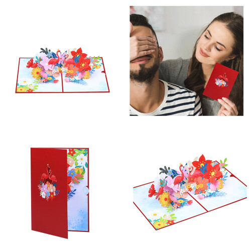 Flamingo-Popup-Grußkarten mit Blumenmotiv (2er-Pack) 1