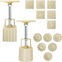 50g Moon Cake Mould Set (12 pcs) – 6 Round Flower + 6 Square, Hand-Pressure DIY Pastry Tool for Mid-Autumn