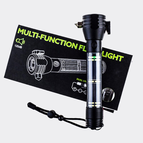 8-in-1 Solar USB Rechargeable LED Flashlight Black