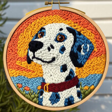 DIY Punch Needle Kit: Cartoon Dalmatian Dog & Sunset Design – Easy Beginner Embroidery Set with Hoop, 20x20cm (2 pcs), Compatible with Punch Needle